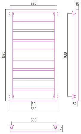 Полотенцесушитель водяной Сунержа Канцлер 30-0254-1050 1000x500 белый матовый