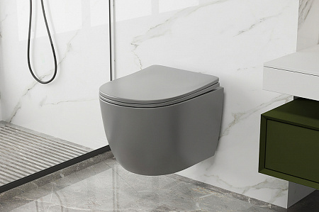 Унитаз подвесной ABBER Bequem AC1103MG безободковый, серый матовый