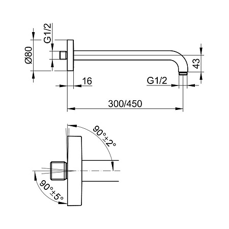 Кронштейн для верхнего душа Keuco 51688010400 хром