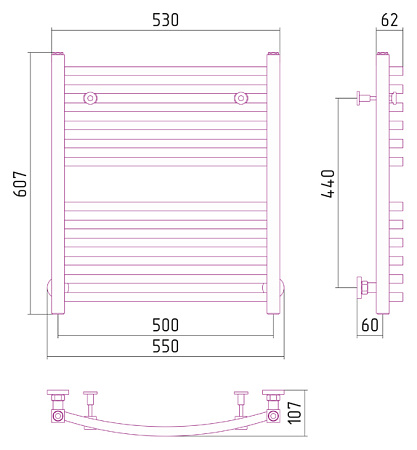 Полотенцесушитель водяной Сунержа Аркус 600х500 хром