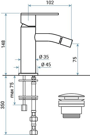 Смеситель Emmevi Filoinox 85004/IN для биде, нержавеющая сталь
