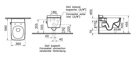 Чаша для унитаза подвесного VitrA Metropole 7672B003-1686 безободковый, VitrA Fresh, белый