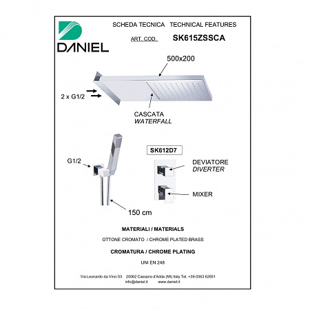 Верхний душ Daniel A562CA-CR хром