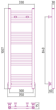 Полотенцесушитель водяной Сунержа Модус 12-0250-1030 1000x300 белый