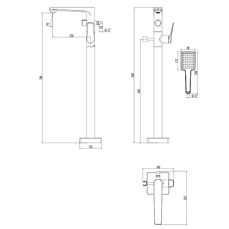Смеситель Lemark Bronx LM3744BL для ванны, напольный, черный
