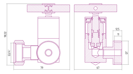 Вентиль Сунержа 00-1306-0134 3D левый, крест, хром