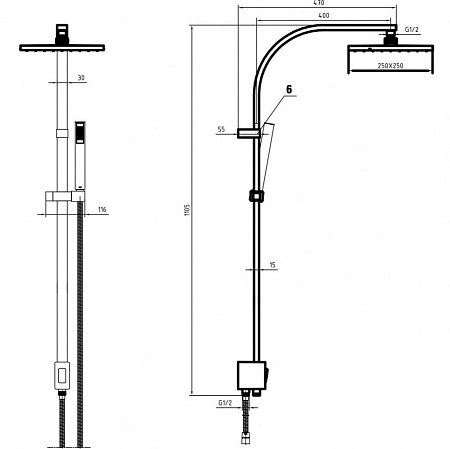 Душевая стойка E.C.A.102158012C1EX матовый черный