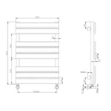 Полотенцесушитель водяной Boheme Venturo 720-B 80х55 см черный