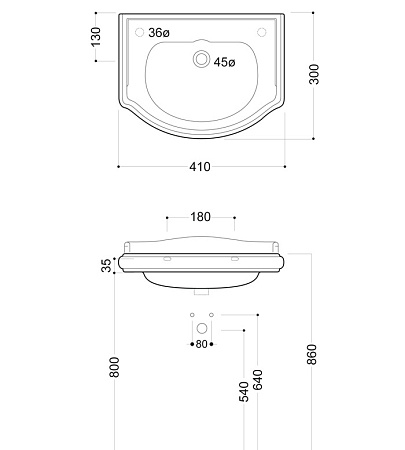 Раковина Kerasan Retro 103301*0 41 без отверстия под смеситель, белый