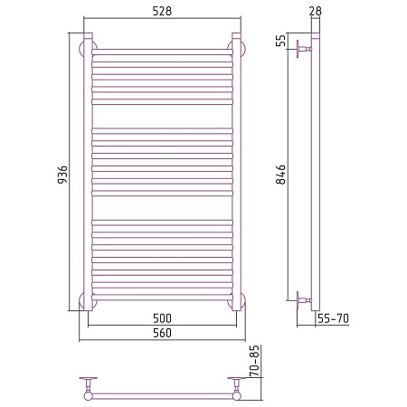 Полотенцесушитель водяной Стилье Универсал-53 100х50 хром