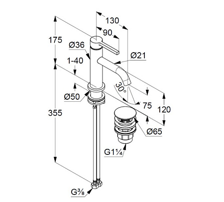 Смеситель Kludi Nova Fonte 202663915 для раковины, черный матовый