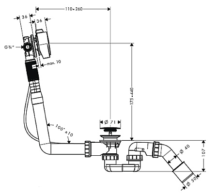 Сифон Hansgrohe Exafil 58113000 для ванны, хром