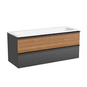 Тумба с раковиной Sancos Delta DL120GR два смесителя, дуб красный/графит