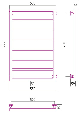Полотенцесушитель водяной Сунержа Канцлер 00-0254-8050 800x500 без покрытия