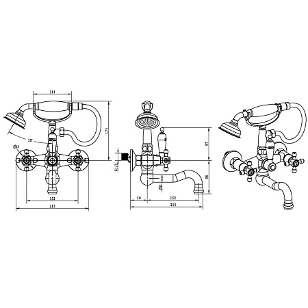 Смеситель Boheme Royal 273-Royal для ванны с душем, хром