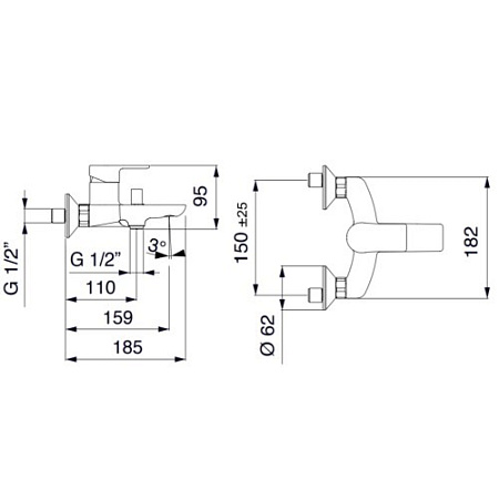 Смеситель Palazzani QI 68101510 для ванны с душем, хром