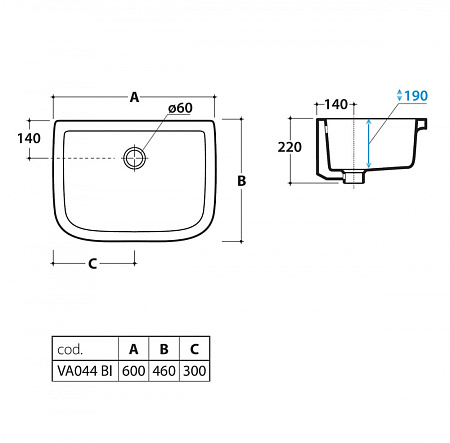 Раковина GLOBO Lavabi d'arredamento VA044.BI*0 60х46 белый