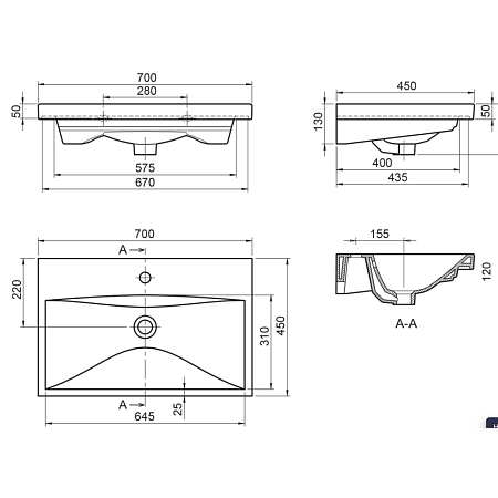 Раковина BelBagno BB-0321-70-LVB 70х45 белый