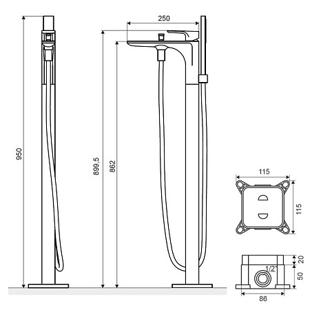 Смеситель для ванны отдельностоящий Excellent Keria AREX.2055CR хром