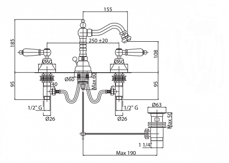 Смеситель Cezares First FIRST-BBS2-03/24-Bi для биде