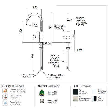Смеситель Remer Class Line L79DW для кухонной мойки, хром