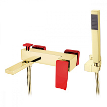 Смеситель Boheme Q 143-GR.2 для ванны с душем, золото/красный