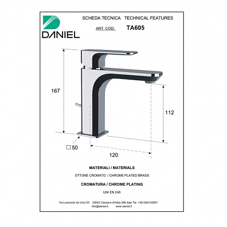 Смеситель Daniel Tiara TA605-15 для раковины, черный матовый