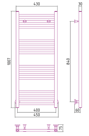 Полотенцесушитель водяной Сунержа Модус 12-0250-1040 100х40 белый
