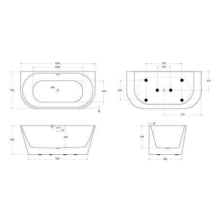 Акриловая ванна BelBagno BB710-1500-750 150x75 белый