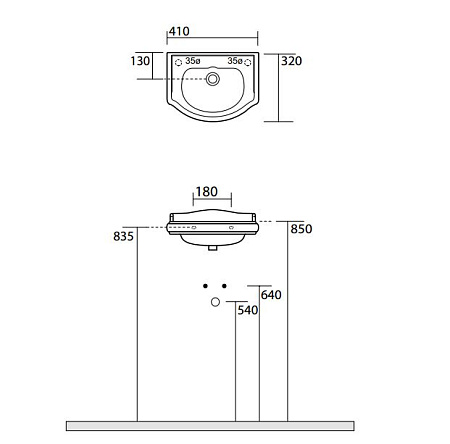 Раковина Kerasan Retro 103301*1 sx 41 c 1 отверстием под смеситель слева , белый