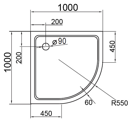 Поддон для душа из искусственного мрамора Cezares TRAY-S-R-100-550-13-W радиальный