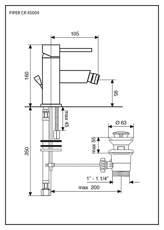 Смеситель Emmevi Piper 45004/ORS для биде, зачищенное золото