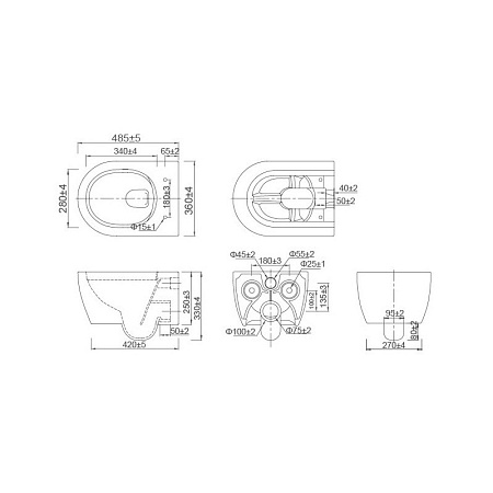 Унитаз подвесной SSWW CT2038V с тонкой крышкой, белый глянцевый