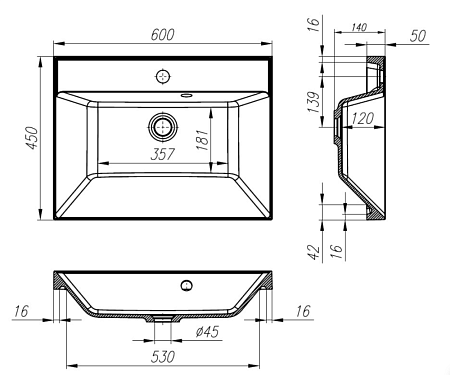 Тумба с раковиной BelBagno Marino MARINO-600-2C-SO-RG-P 60 rovere grigio