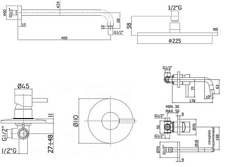 Душевой комплект Paffoni Light KITLIG011NO006 черный матовый