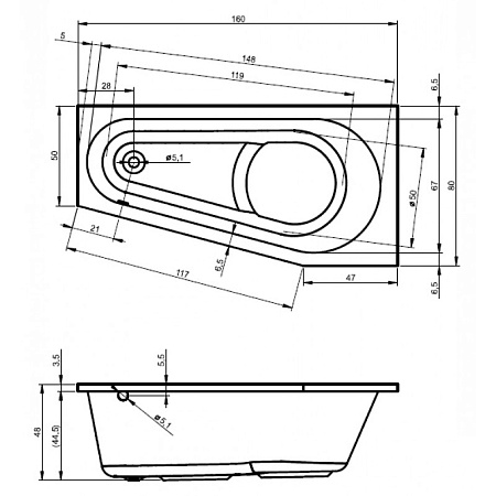 Ванна акриловая Riho Delta B069001005 160x80 L