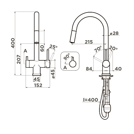 Смеситель Omoikiri Akita-S-GB 4994359 для кухонной мойки, графит