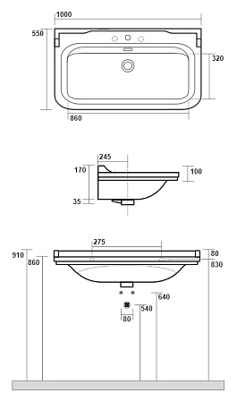 Раковина Kerasan Waldorf 4142K1bi/cr*1 100 c 1 отверстием под смеситель, белый