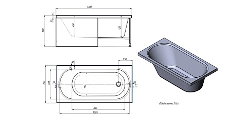 Акриловая ванна Timo Roha 1470 140x70x58 белый