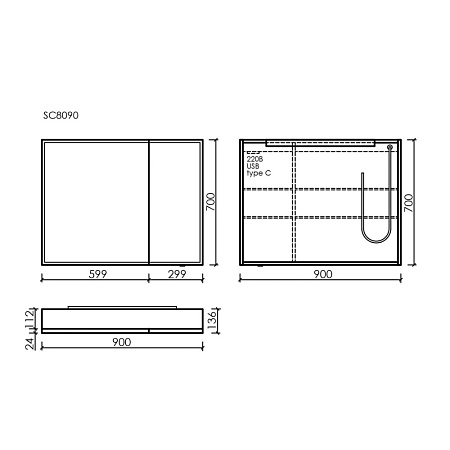 Шкаф-зеркало Sancos Evoke SC8090 90x70 с подсветкой