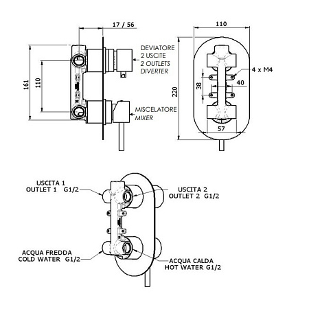 Смеситель Remer X Style X92 для ванны с душем, хром