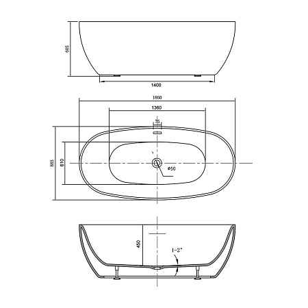 Акриловая ванна Vincea VBT-405-1860 186x88.5 белый