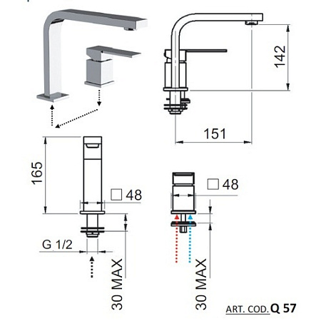 Смеситель Remer Qubica Q57 для раковины, хром