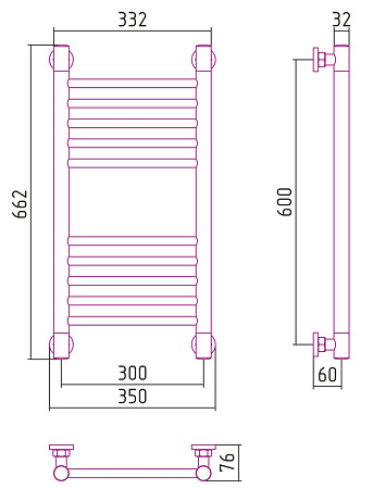 Полотенцесушитель водяной Сунержа Богема + 600x300 хром