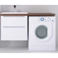 Тумба с раковиной Jorno Wood Wood.01.60/P/W 60 R под стиральную машину, темное дерево/белый