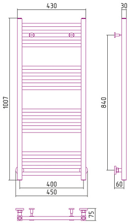 Полотенцесушитель водяной Сунержа Модус 31-0250-1040 1000x400 черный матовый