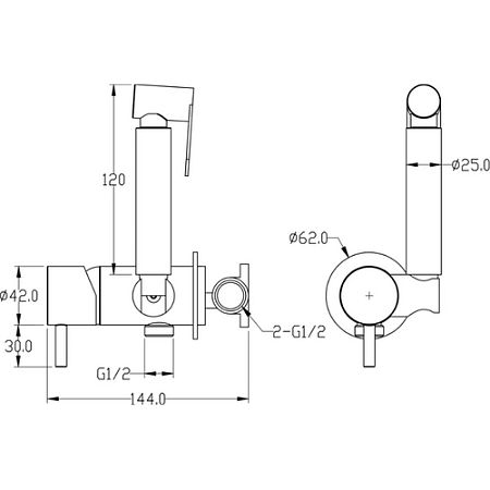 Гигиенический душ со смесителем Boheme Uno 467-GM для биде, оружейная сталь