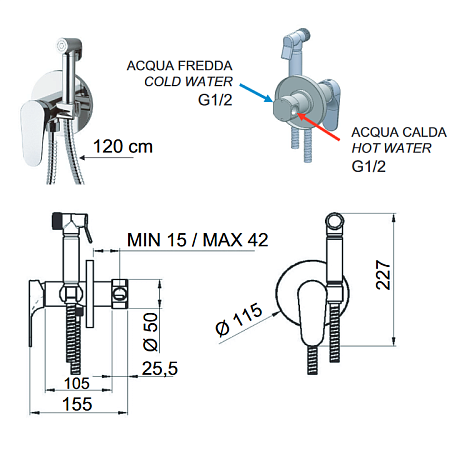 Гигиенический душ со смесителем Remer Class Line L65W хром