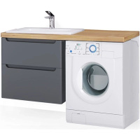 Тумба с раковиной Jorno Wood Wood.01.60/P/GR 60 R под стиральную машину, светлое дерево/серый