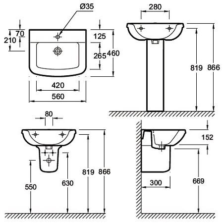 Раковина Jacob Delafon Panache E1434-00 56х46 см
